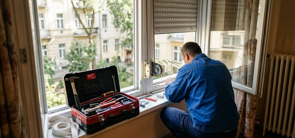 Felújított redőnyök egy világos modern hálószobában